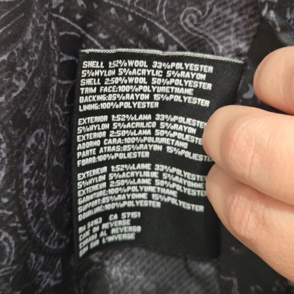 Guess-Y2K_ Black wool blend Leather Trim Zip Up winter peacoat_Large - Picture 3 of 6